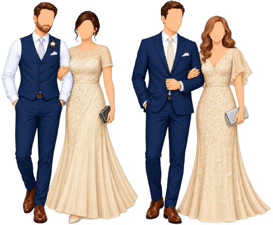Principal sponsors attire: formal navy, champagne, and silver looks for ninong and ninang